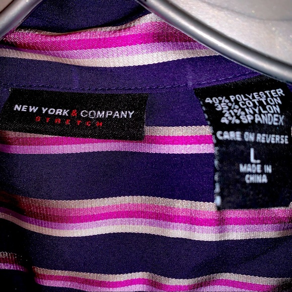 New York Company Stretch Stripe Button Down Shirt - Picture 2 of 8